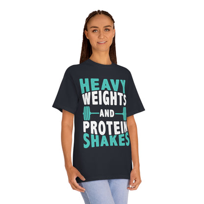 Heavy weights and protein shakes Unisex Classic Tee