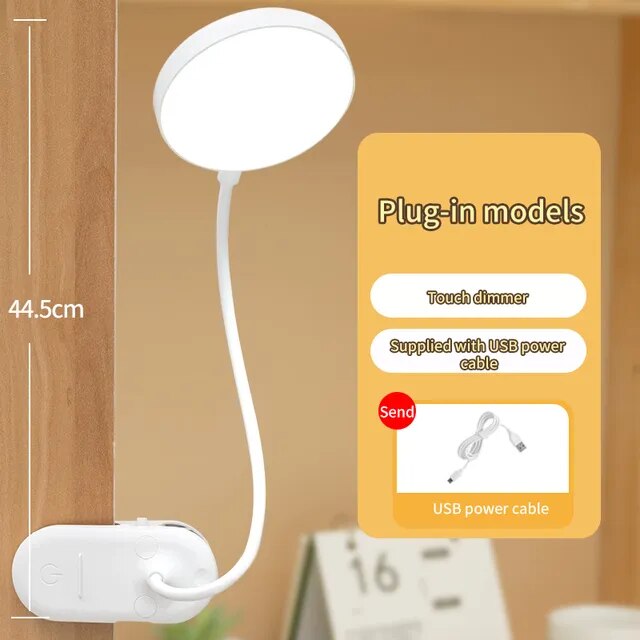 Table Lamp USB Rechargeable Desk Lamp With Clip Bed Reading Book Night Light LED Touch 3 Modes Dimming Eye Protection Light