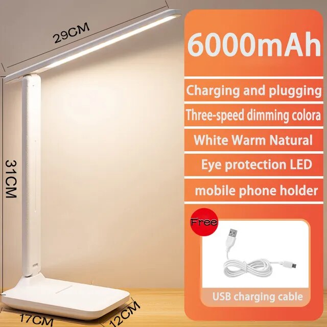 LED Table Lamp Eyes Protection Touch Dimmable LED Reading Light Student Dormitory Bedroom Reading USB Rechargable Desk Lamp