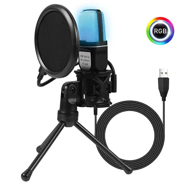 SF666R USB Microphone RGB Microfone Condensador Wire Gaming Mic for Podcast Recording Studio Streaming Laptop Desktop PC - Shop 4 Me