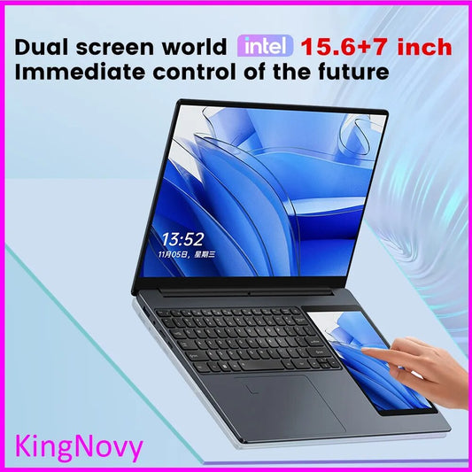 KingNovy metal Laptops Celeron N5095 15.6 Inch IPS + 7'' Touch Dual Screen Gaming Notebook SSD PC Computer backlit keyboard WIFI