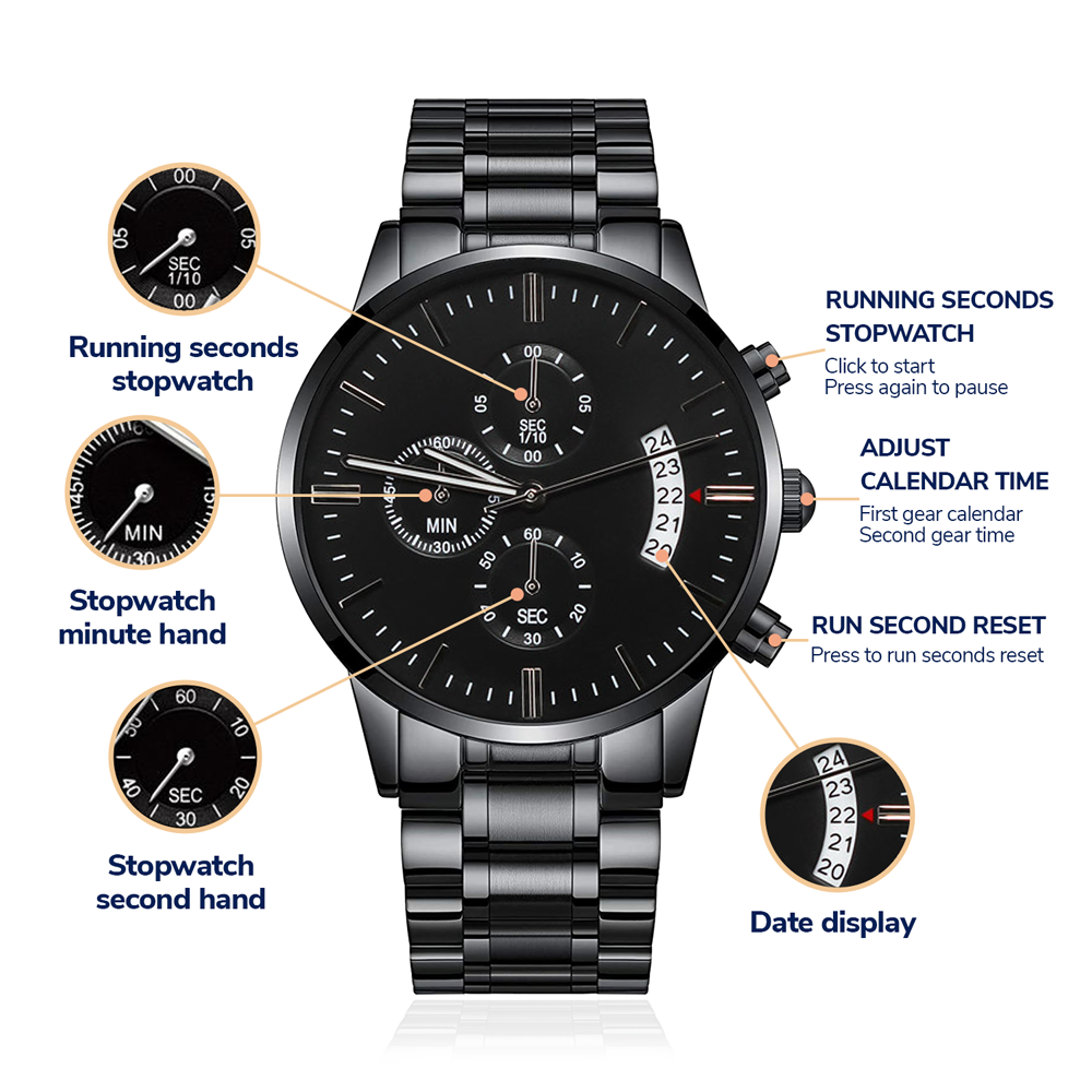 Customizable Engraved Black Chronograph Watch. - Shop 4 Me