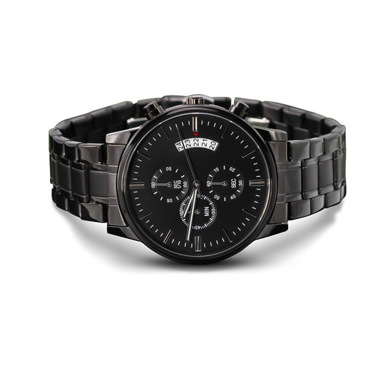 Customizable Engraved Black Chronograph Watch.