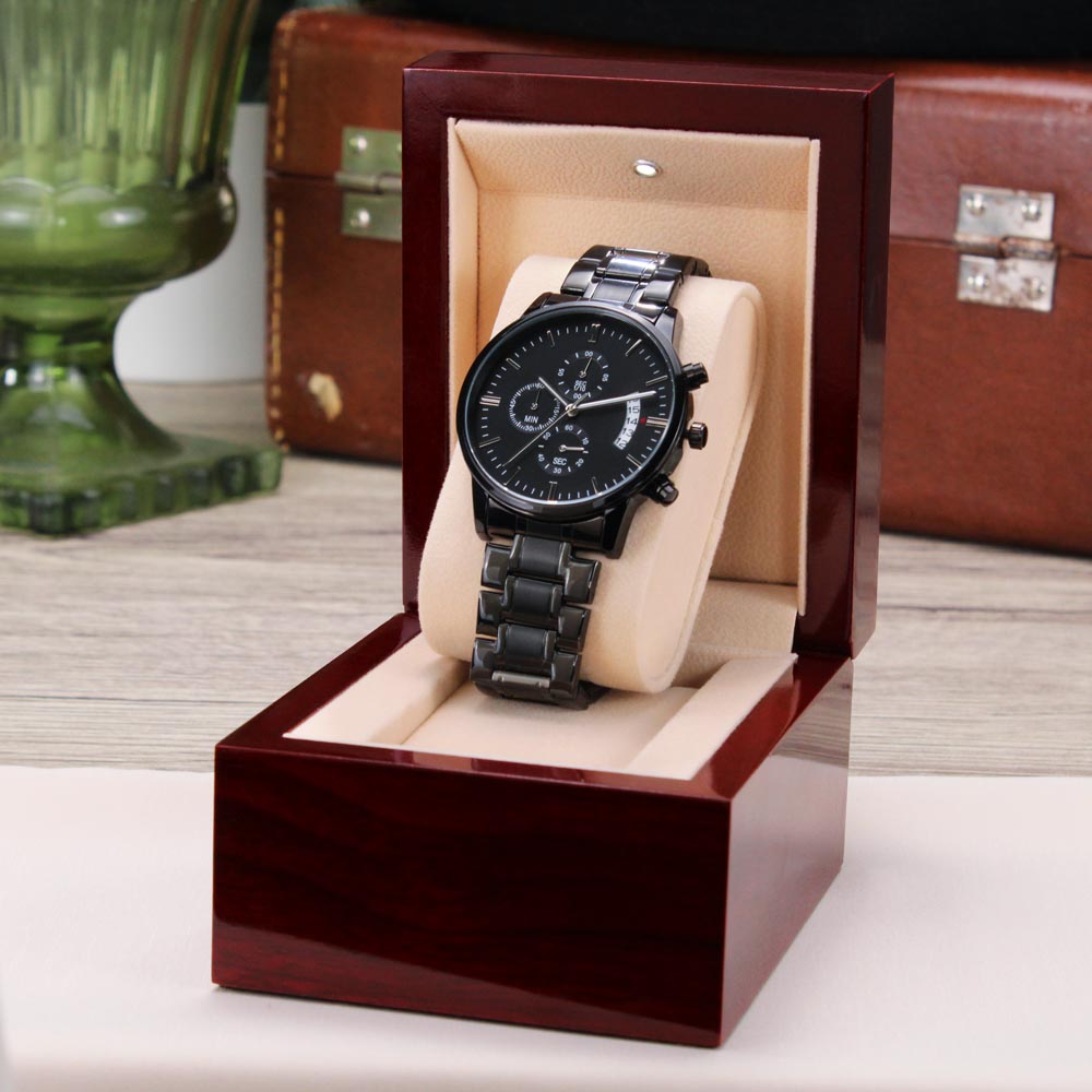 Customizable Engraved Black Chronograph Watch. - Shop 4 Me