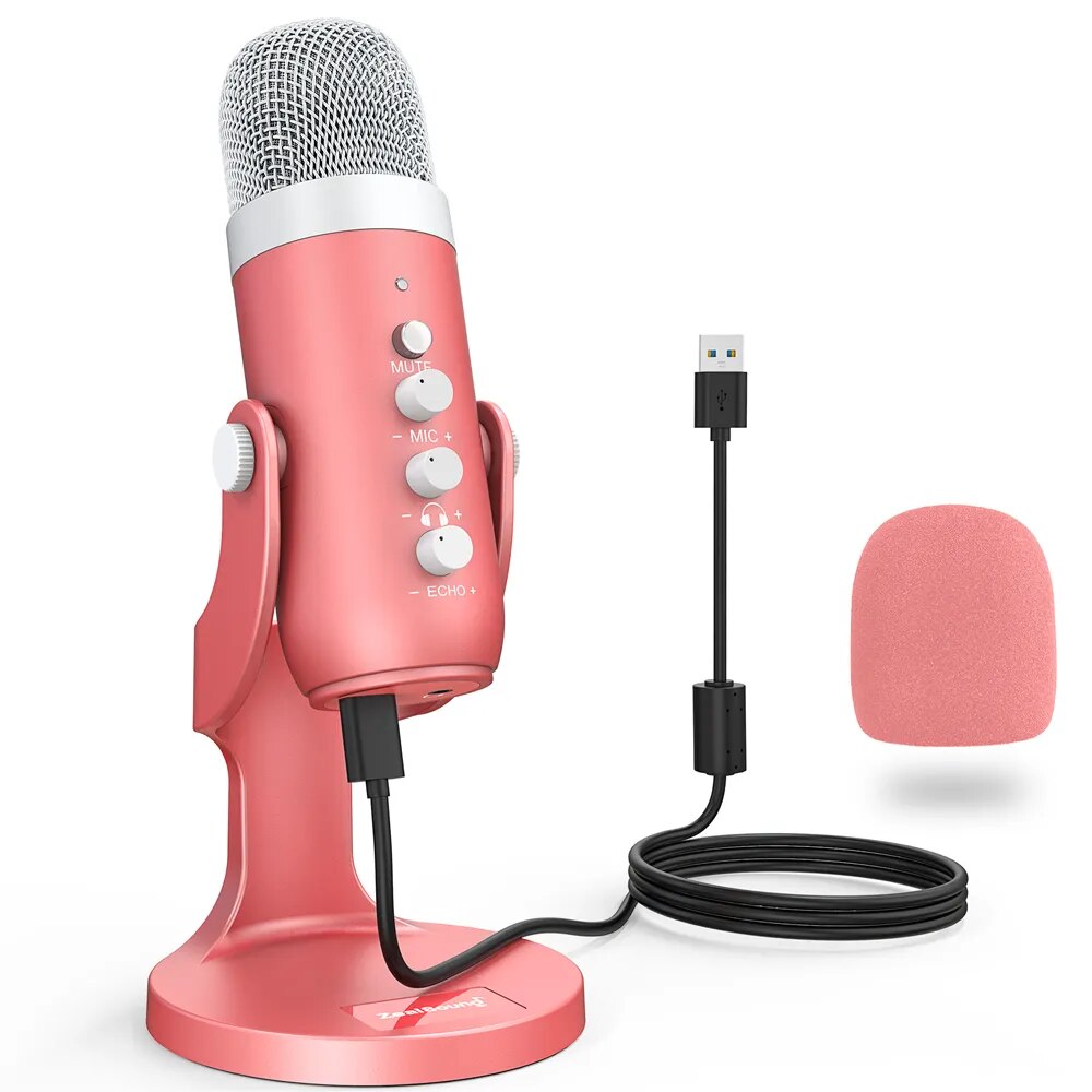 Professional Usb Recording Microphone Pink Condenser Mic For PC Laptop Computer Streaming Video Gaming YouTube Podcasting Vocals