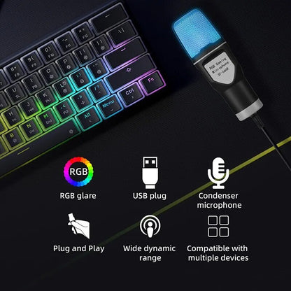 SF666R USB Microphone RGB Microfone Condensador Wire Gaming Mic for Podcast Recording Studio Streaming Laptop Desktop PC - Shop 4 Me